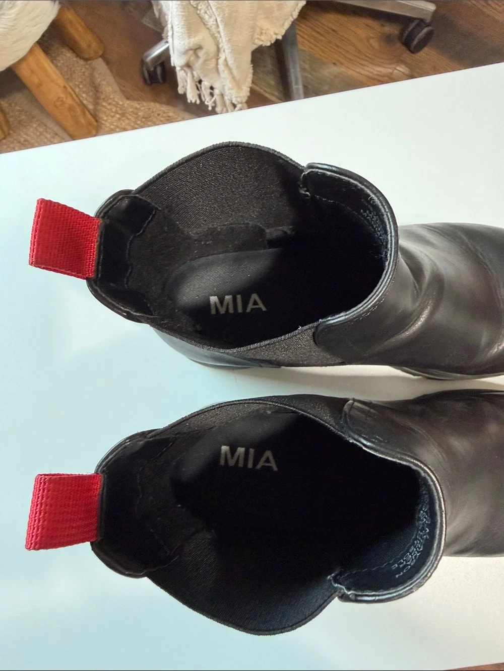 MIA Black CAYSON Chelsea Platform Ankle Boots with Red Pull Tabs